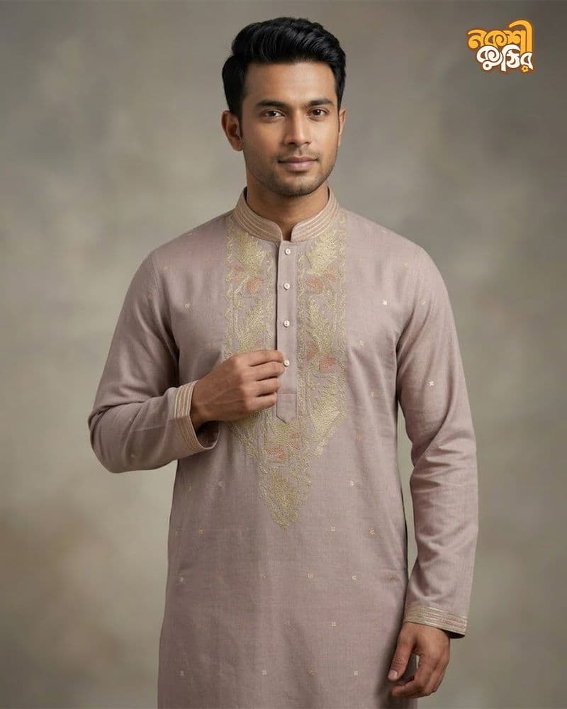 প্রিমিয়াম জামদানি পাঞ্জাবি — অ্যান্টিক বেইজ — গ্যালারি ছবি