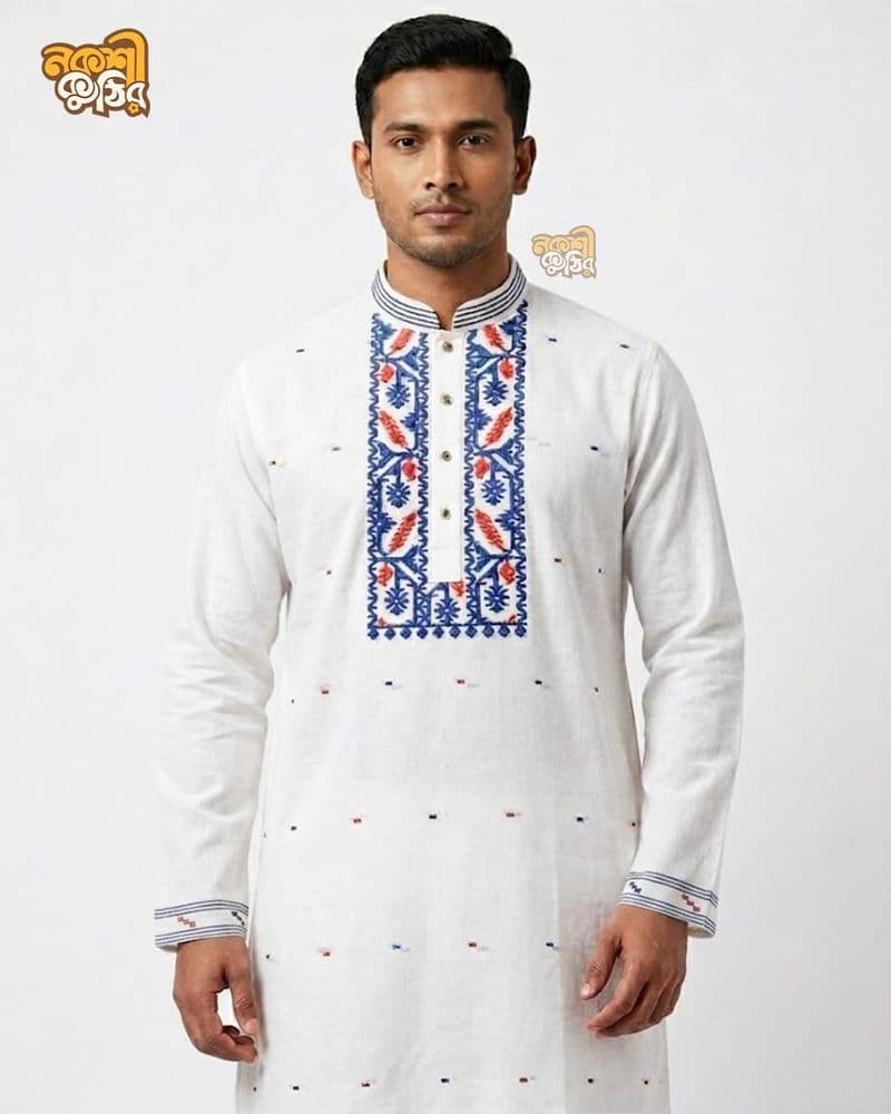 প্রিমিয়াম জামদানি পাঞ্জাবি — সাদা (মাল্টিকালার) — গ্যালারি ছবি