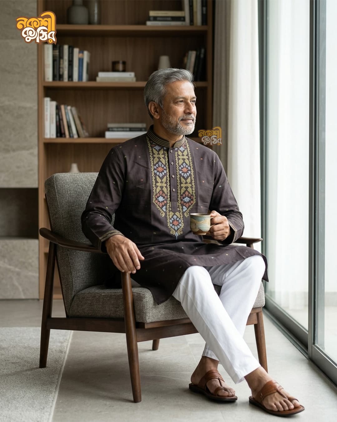 প্রিমিয়াম জামদানি পাঞ্জাবি — কফি ব্রাউন