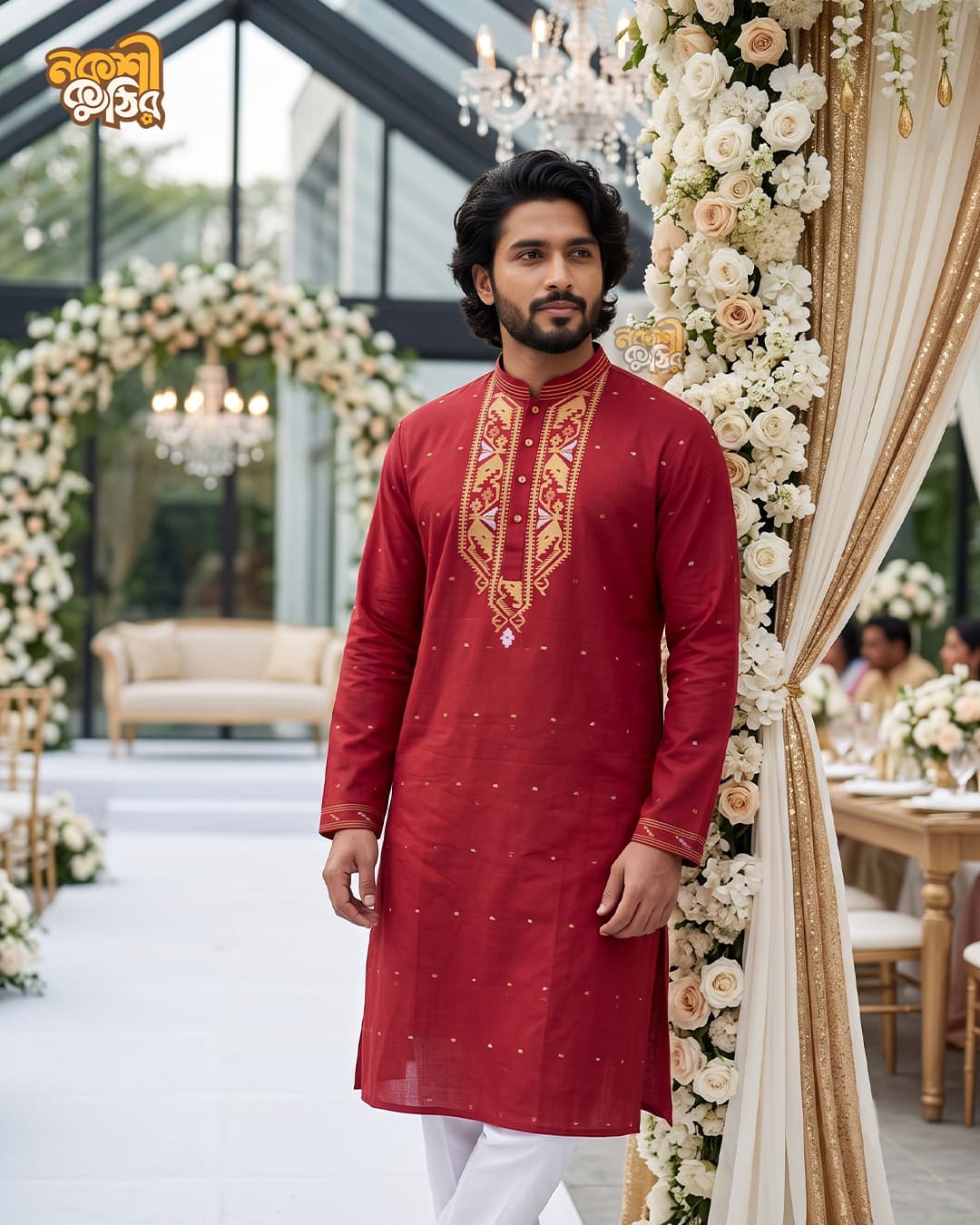 প্রিমিয়াম জামদানি পাঞ্জাবি — ক্রিমসন রেড