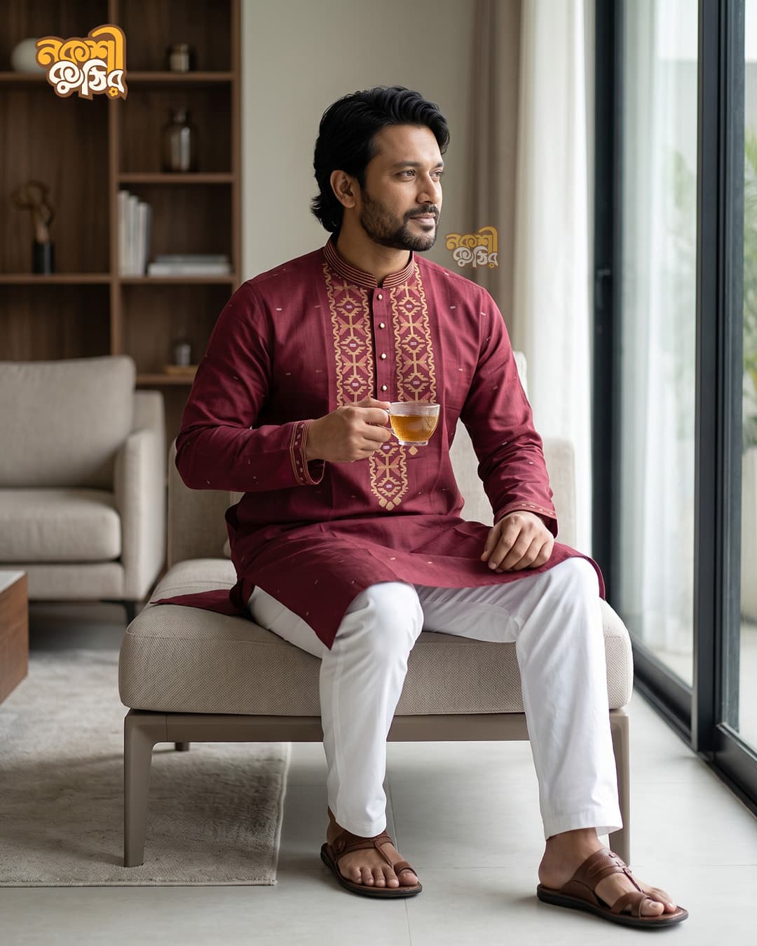 প্রিমিয়াম জামদানি পাঞ্জাবি — মেরুন