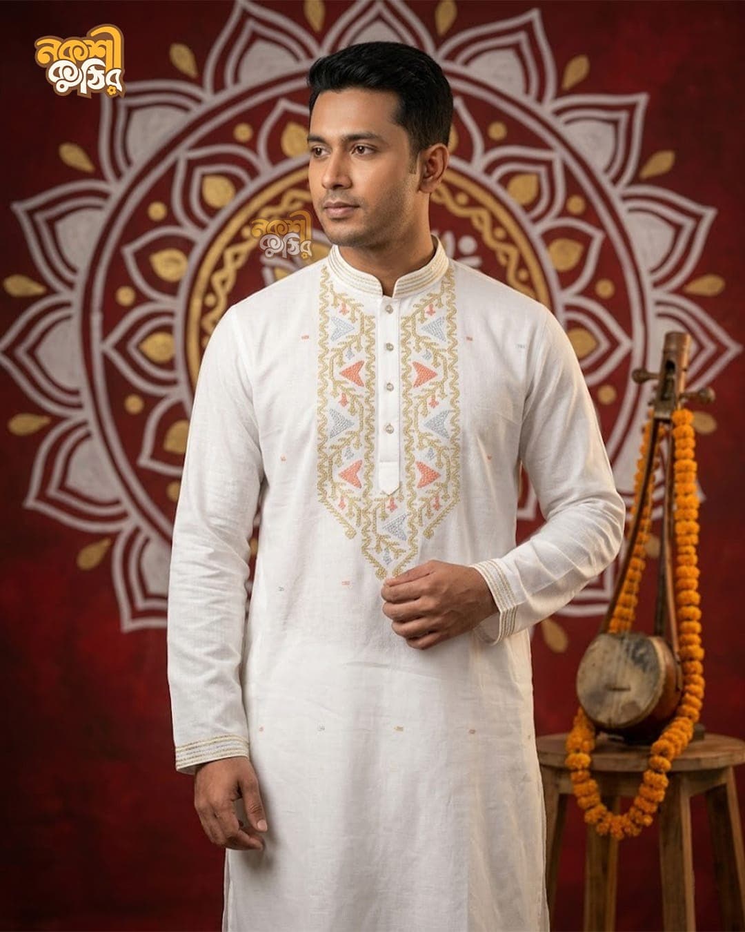 প্রিমিয়াম জামদানি পাঞ্জাবি — সাদা