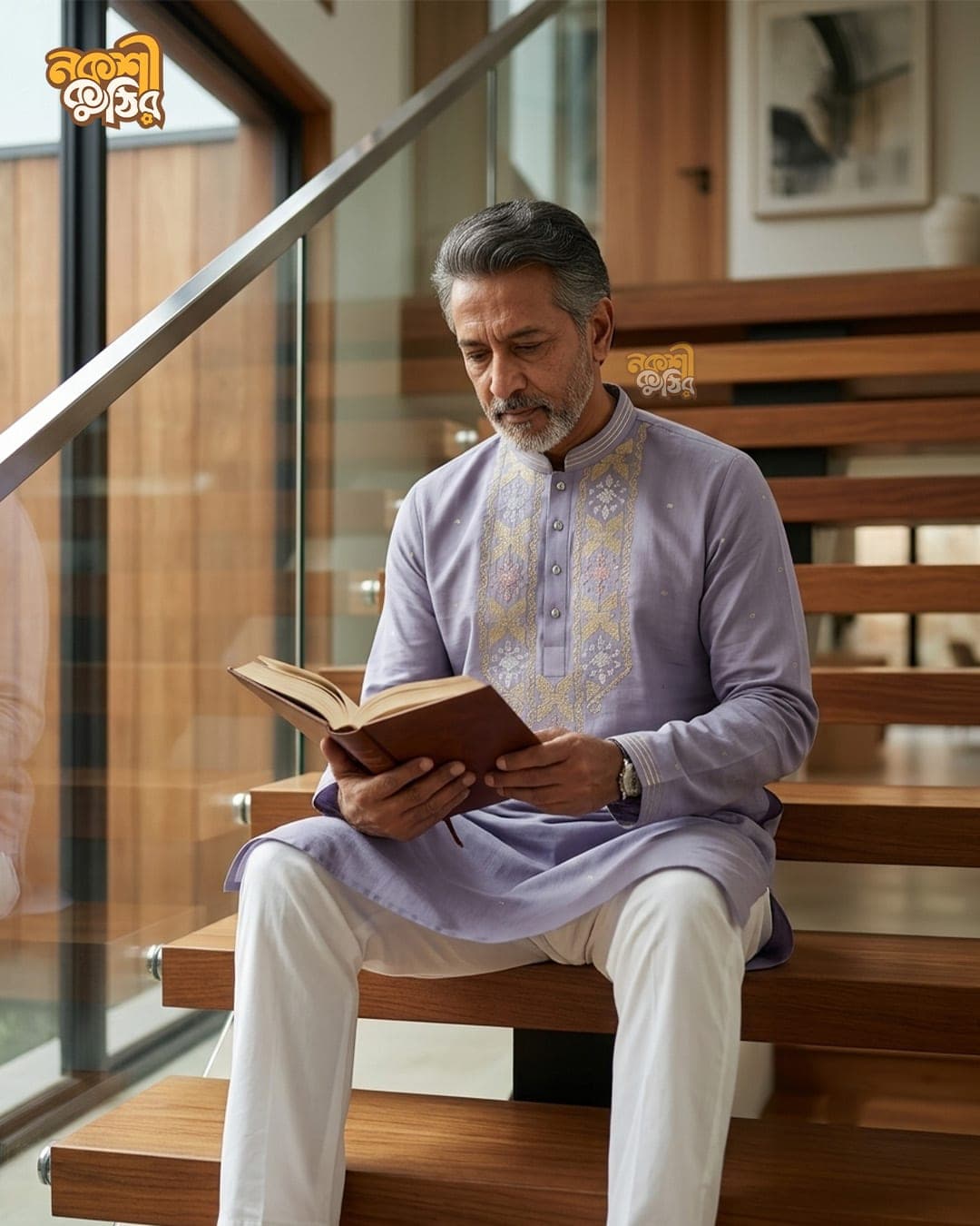 প্রিমিয়াম জামদানি পাঞ্জাবি — ল্যাভেন্ডার (গোল্ডেন-সিল্ভার কারুকাজ) — গ্যালারি