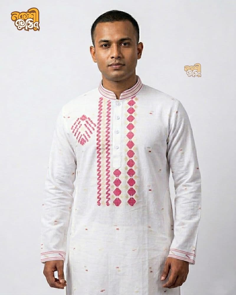 প্রিমিয়াম জামদানি পাঞ্জাবি — সাদা (লাল)