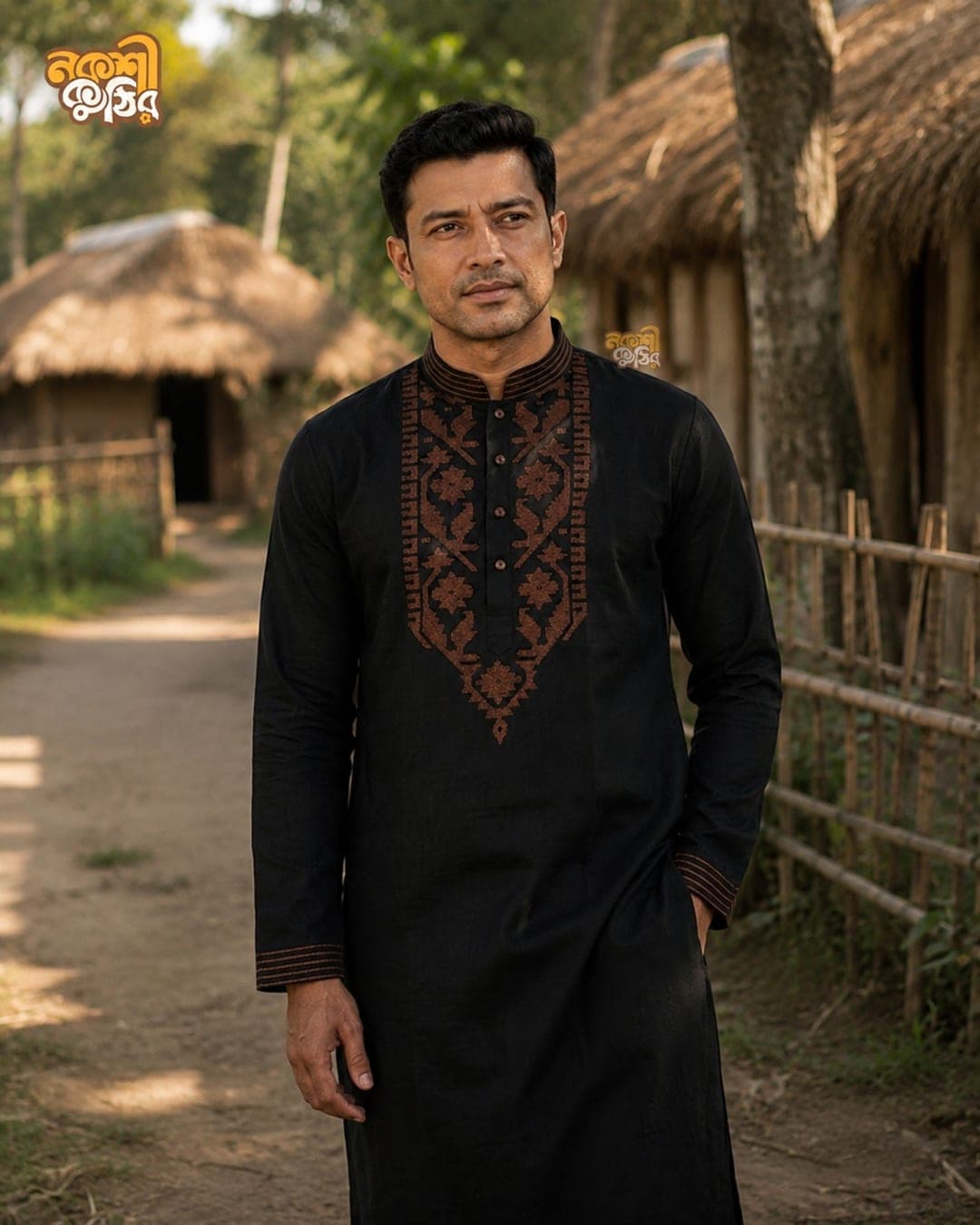 রেগুলার জামদানি পাঞ্জাবি — কালো (রাস্ট)