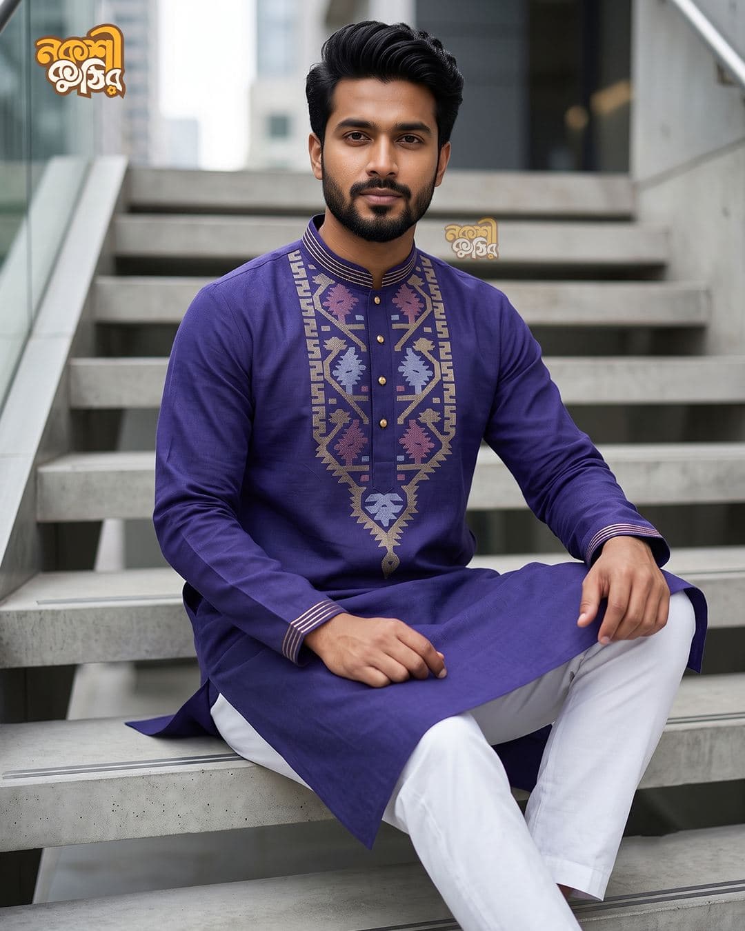 রেগুলার জামদানি পাঞ্জাবি — বেগুনি
