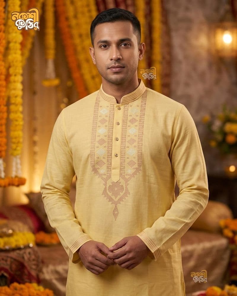 রেগুলার জামদানি পাঞ্জাবি — লেমন ইয়েলো