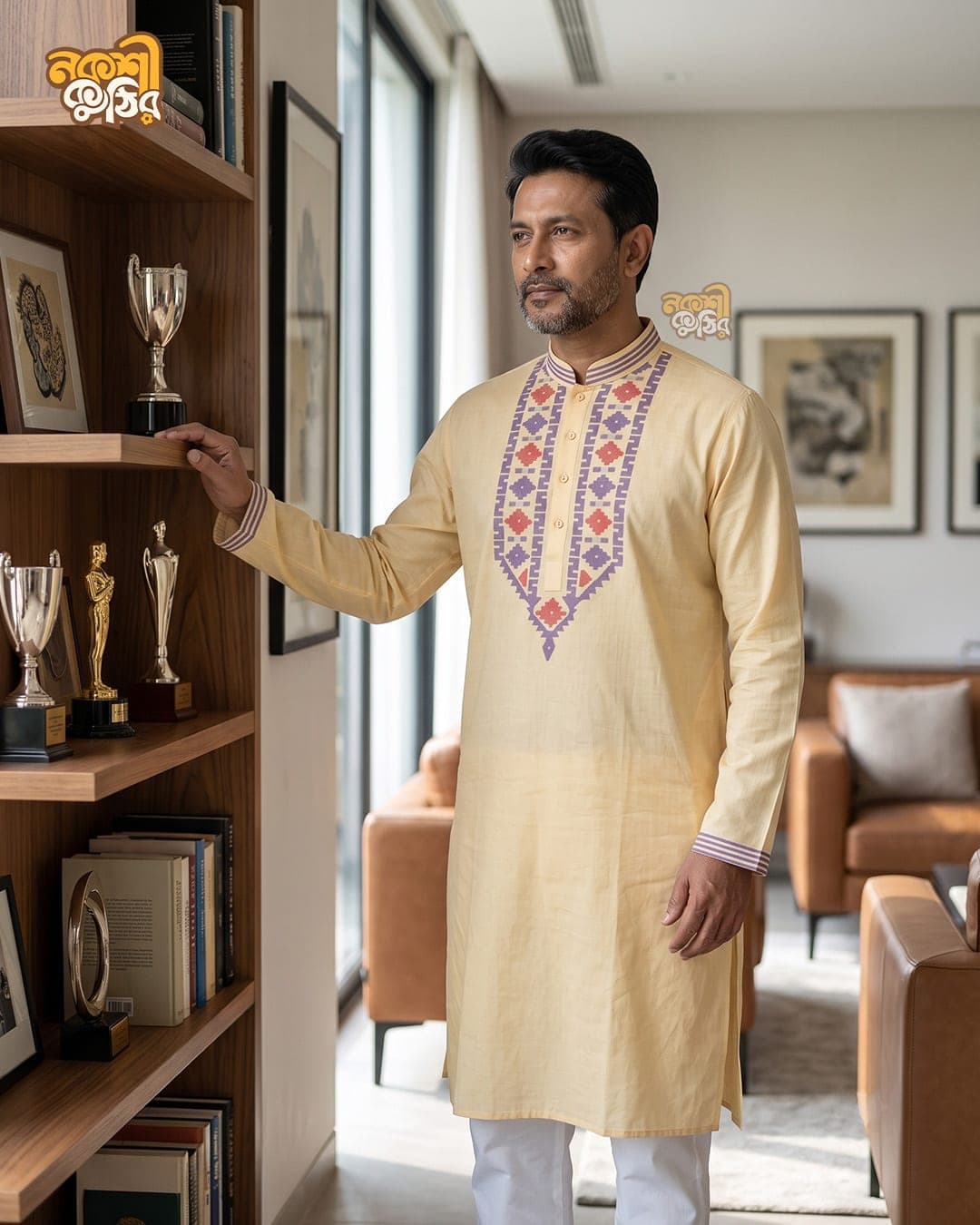 রেগুলার জামদানি পাঞ্জাবি — লাইট ইয়েলো