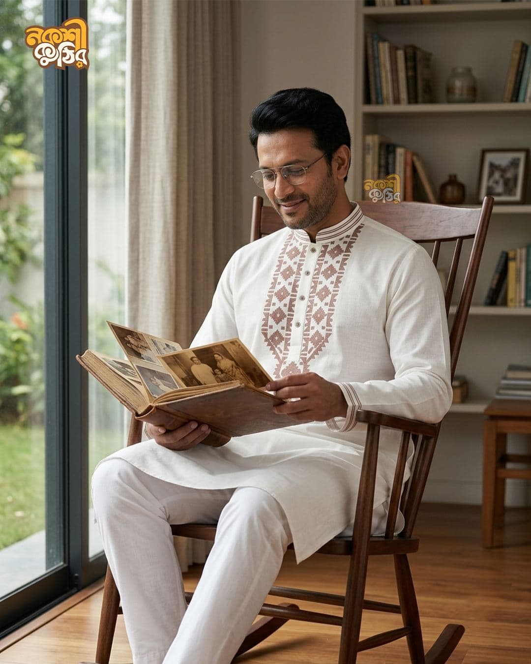 রেগুলার জামদানি পাঞ্জাবি — সাদা (ব্রাউন কারুকাজ)