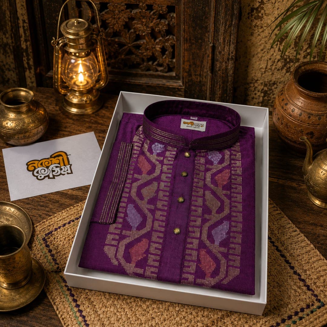 রেগুলার জামদানি পাঞ্জাবি — জাম পাতা (মাল্টি কারুকাজ)