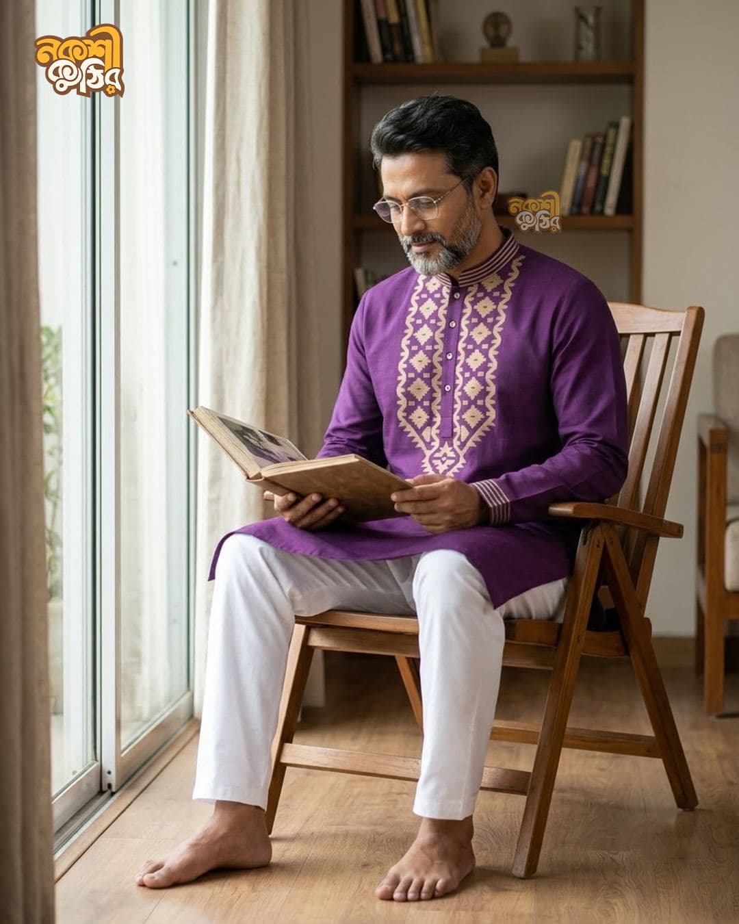 রেগুলার জামদানি পাঞ্জাবি — জাম কালার (গোল্ডেন কারুকাজ)