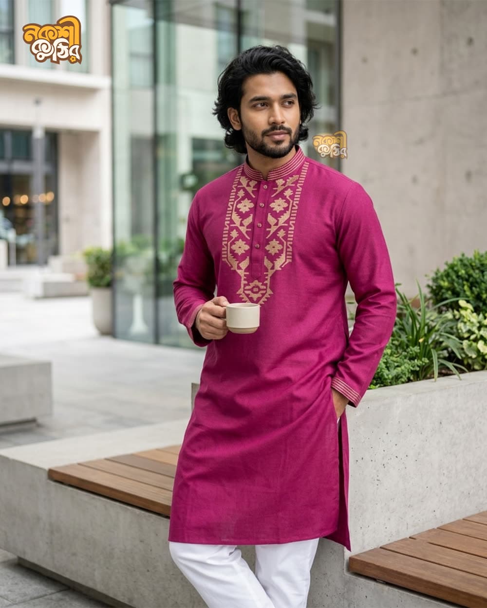 রেগুলার জামদানি পাঞ্জাবি — ম্যাজেন্টা