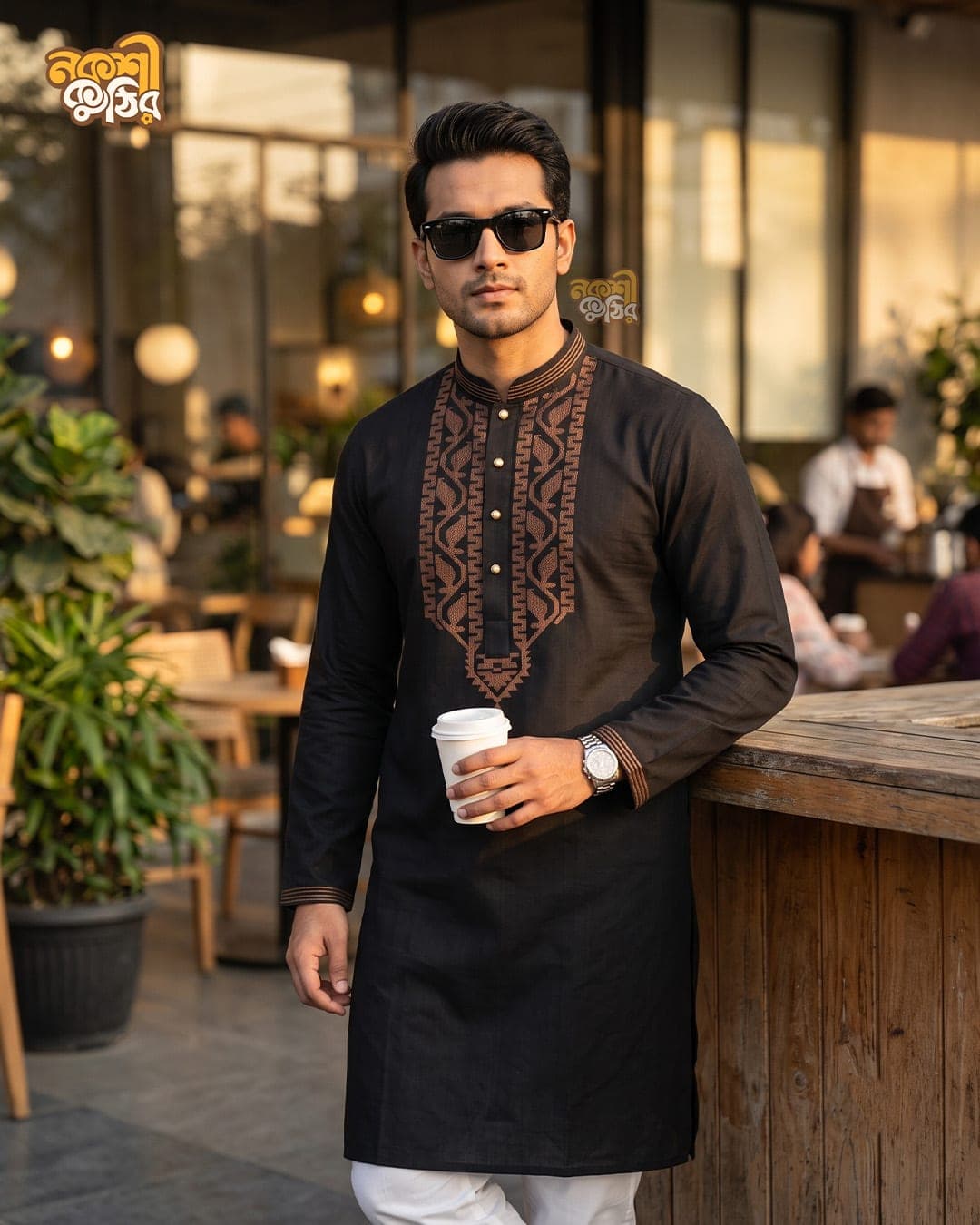 রেগুলার জামদানি পাঞ্জাবি — কালো (কপার)